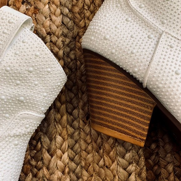 NEW🔥Ivory Faux Pearl Embellished Cowboy Cowgirl Western Heel Ankle Booties Boot - Picture 12 of 12